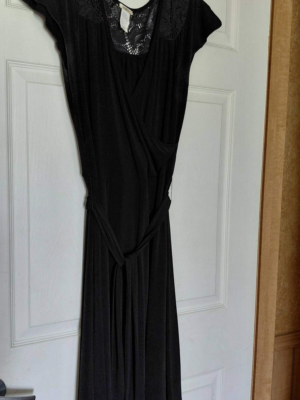 Studio Y Black Lace-Detail Wrap Maxi Dress